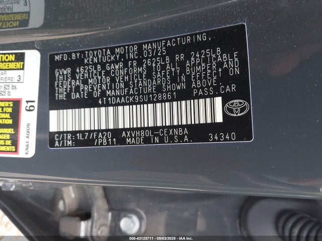 Toyota a25a-fxs 2025 4T1DAACK9SU128861 Image 9