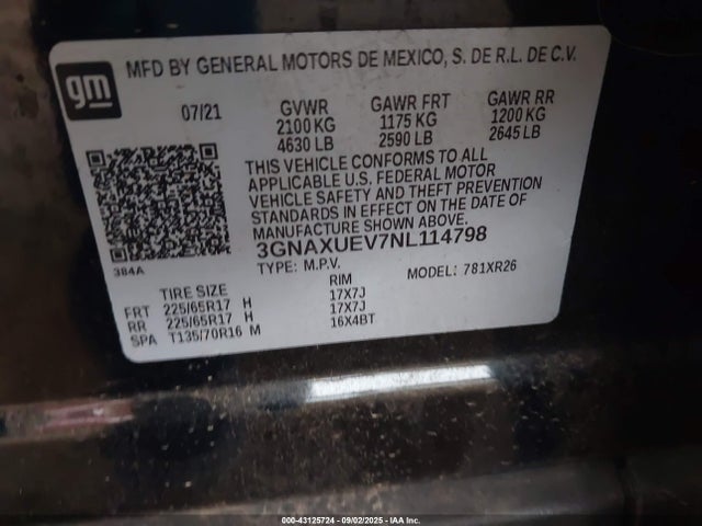 3GNAXUEV7NL114798 Chevrolet lyx