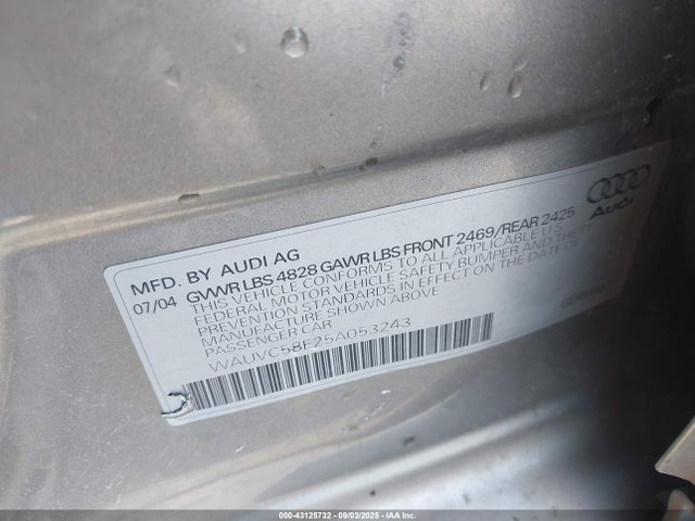2005 AUDI A4 WAUVC58E25A053243 Photo 8