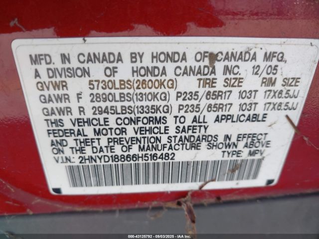 2006 ACURA MDX 2HNYD18866H516482 Photo 8