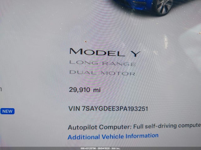 7SAYGDEE3PA193251 Tesla Model Y