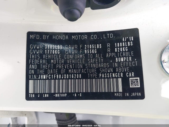 JHMFC1F98JX016208 Honda l15b7