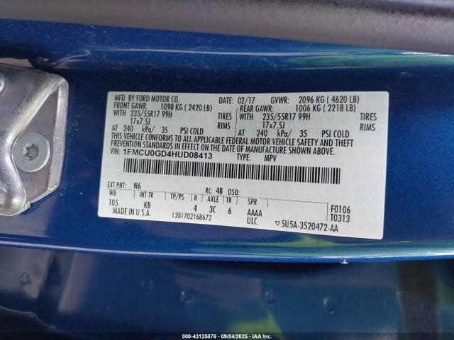 1FMCU0GD4HUD08413 Ford gtdi sigma w/premium fuel