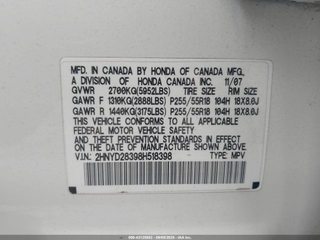 2008 ACURA MDX 2HNYD28398H518398 Photo 8