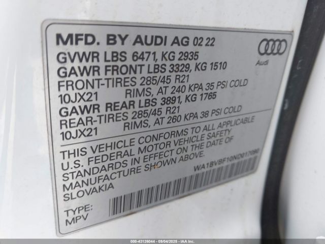 2022 AUDI Q8 WA1BVBF10ND017090 Photo 8