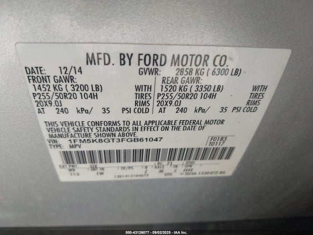 1FM5K8GT3FGB61047 Ford 2015