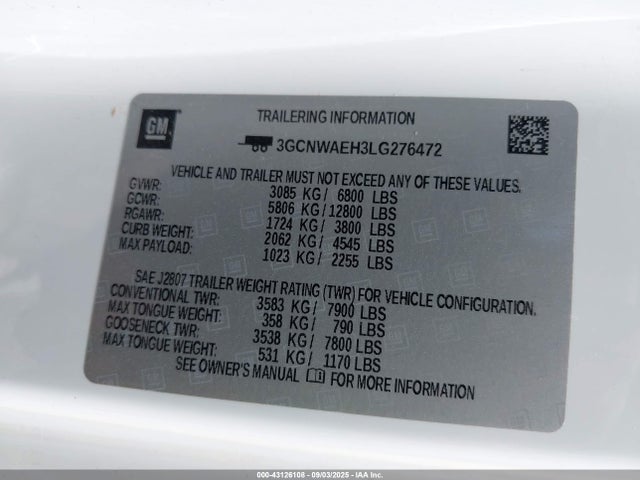 3GCNWAEH3LG276472 Chevrolet lv3 - gen 5, sidi, vvt, ohv, e85 max alum