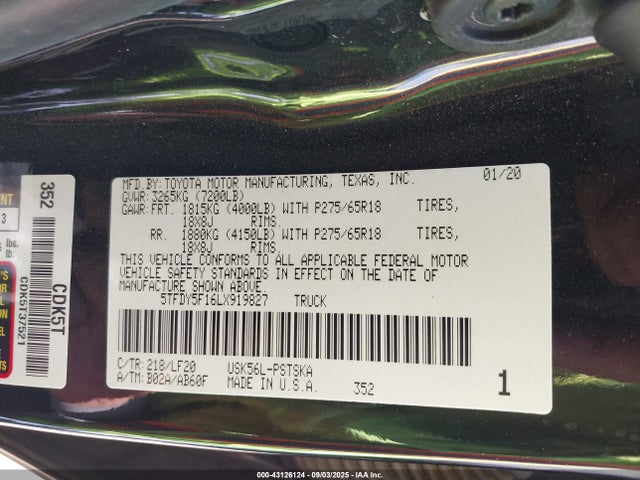 5TFDY5F16LX919827 Toyota 3ur-fe