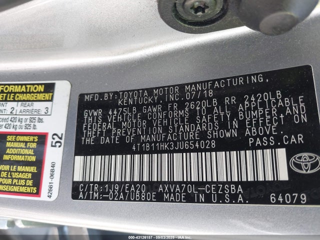 4T1B11HK3JU654028 Toyota a25a-fks