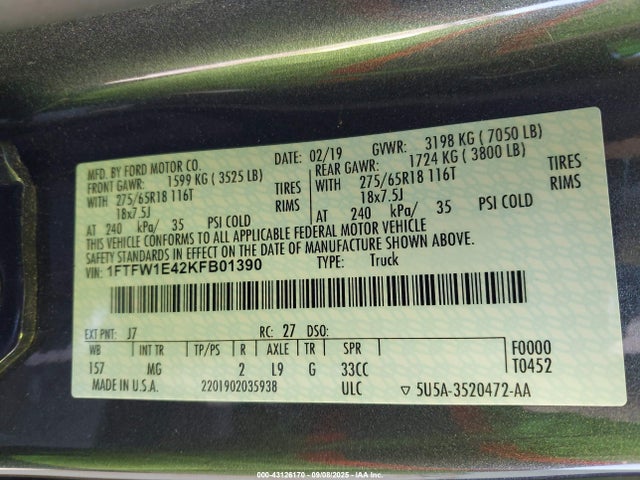 Ford gtdi 2019 1FTFW1E42KFB01390 Image 9