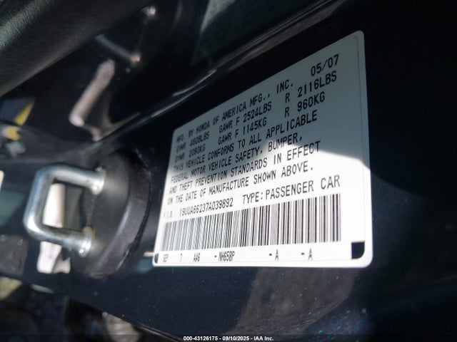 Aukcja sprzedaży 2007 Acura Tl 3.2, vin: 19UUA66237A039892, numer aukcji: 43126175
