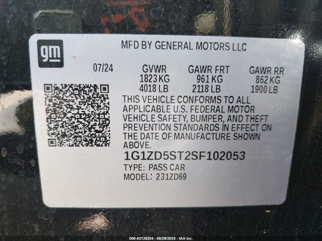 1G1ZD5ST2SF102053 Chevrolet lfv