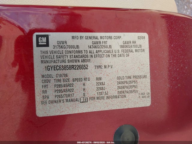 2008 CADILLAC ESCALADE 1GYEC63858R226652 Photo 8