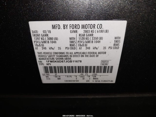 Ford 3.5l ti-vct 2018 1FM5K8D87JGB11678 Image 9