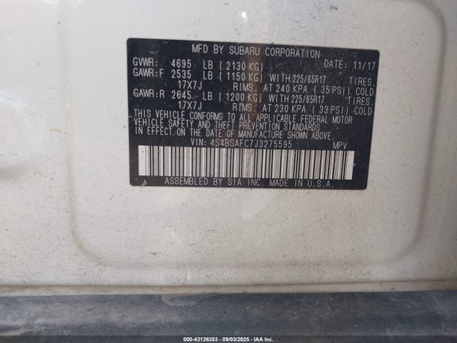 4S4BSAFC7J3275595 Subaru u5