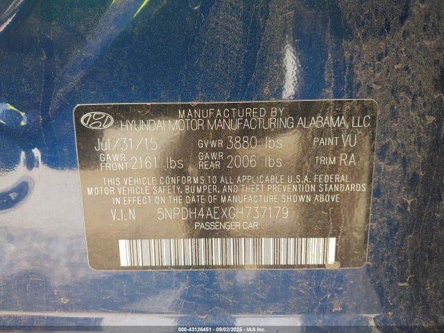 Hyundai dohc mpi nu 2016 5NPDH4AEXGH737179 Image 9