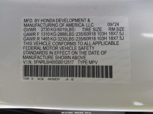 5FNRL6H69SB012517 Honda j35y7