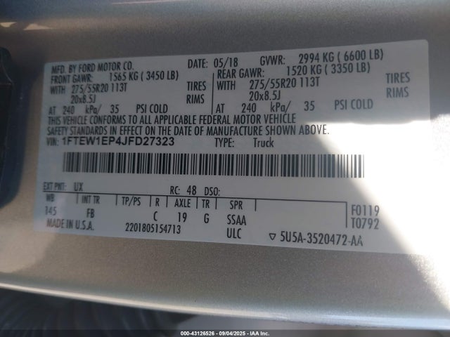 Ford 2.7l-4v 2018 1FTEW1EP4JFD27323 Image 9