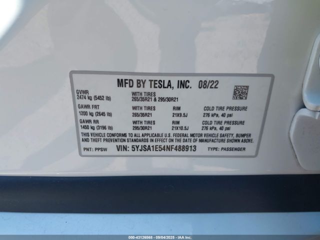 2022 TESLA MODEL S 5YJSA1E54NF488913 Photo 8