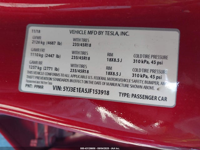 2018 TESLA MODEL 3 5YJ3E1EA5JF153918 Photo 8