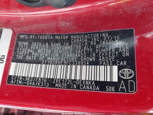 Toyota 2zr-fe 2015 2T1BURHE9FC339954 Image 9