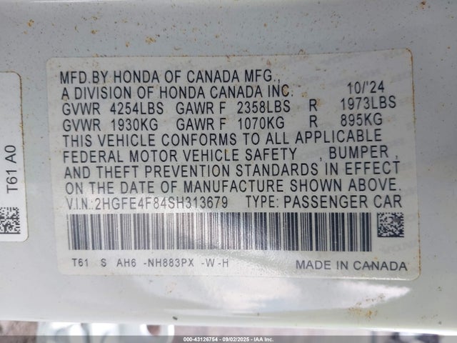 Honda lfc3 2025 2HGFE4F84SH313679 Image 9