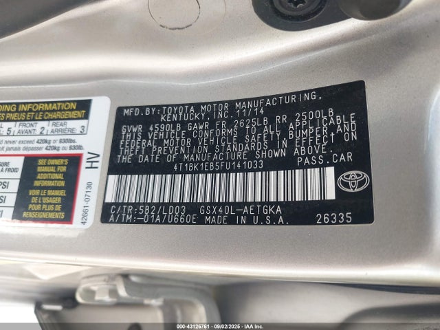 4T1BK1EB5FU141033 Toyota 2gr-fe