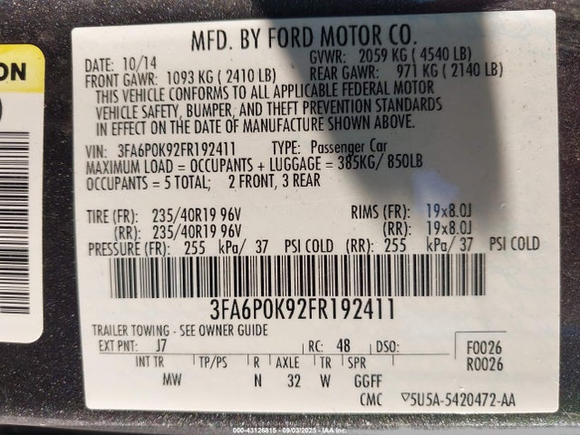 Ford Fusion 2015 3FA6P0K92FR192411 Image 9
