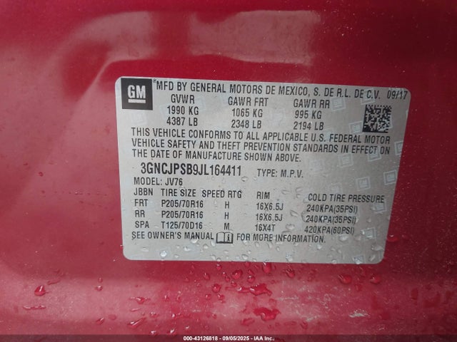 Chevrolet luv - mfi, variable valve timing, e85 max, alum 2018 3GNCJPSB9JL164411 Image 9