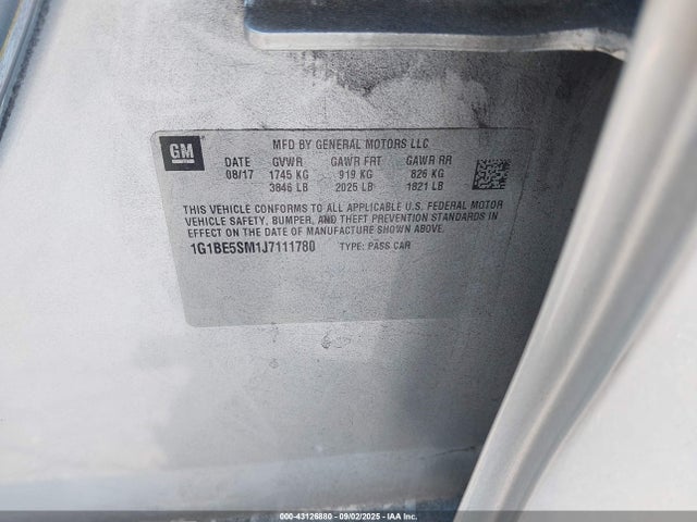 1G1BE5SM1J7111780 Chevrolet le2 -di: direct injection, vvt: variable valve timing, gen, alum