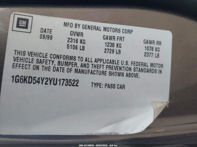 2000 CADILLAC DEVILLE 1G6KD54Y2YU173522 Photo 8