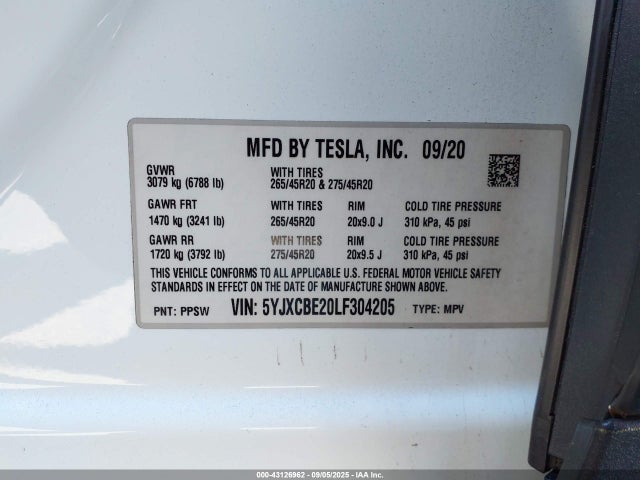 2020 TESLA MODEL X 5YJXCBE20LF304205 Photo 8