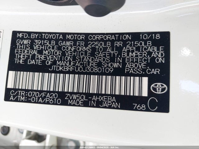 Toyota 2zr-fxe,1nm 2018 JTDKBRFU0J3080109 Image 9