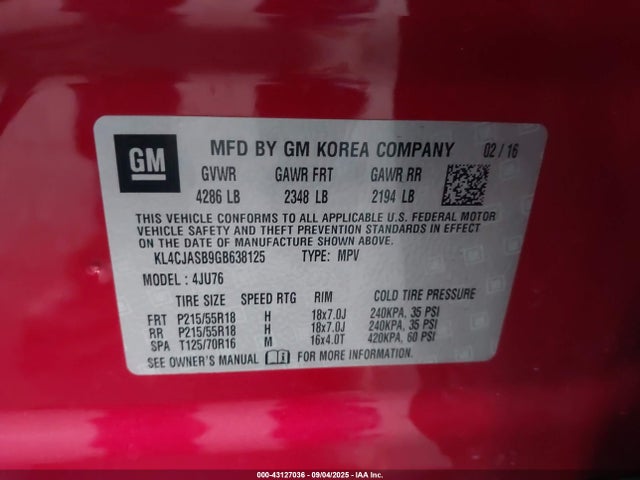 KL4CJASB9GB638125 Buick luv - vvt, alum gme e85 max