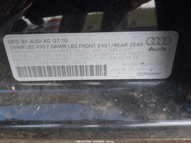 2011 AUDI A4 WAUBFAFL2BN008716 Photo 8