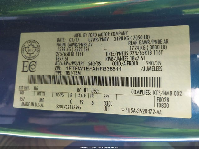 Ford 5.0l-4v 2017 1FTFW1EFXHFB36611 Image 9