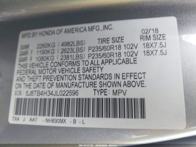 2018 ACURA RDX 5J8TB4H34JL022596 Photo 8
