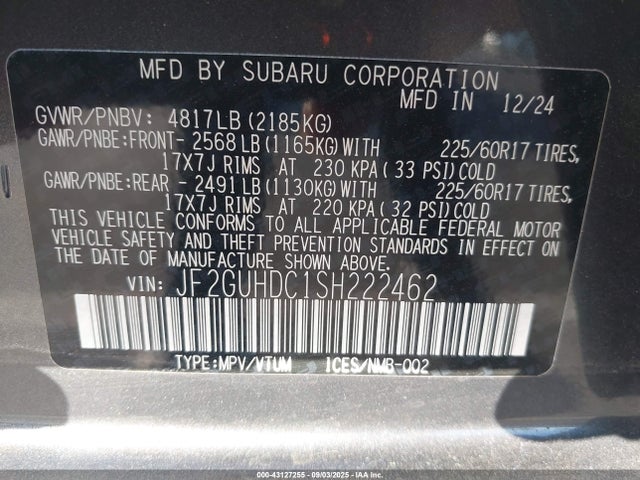JF2GUHDC1SH222462 Subaru na