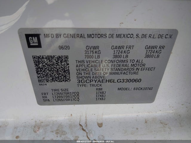 3GCPYAEH6LG330060 Chevrolet lv3 - gen 5, sidi, vvt, ohv, e85 max alum