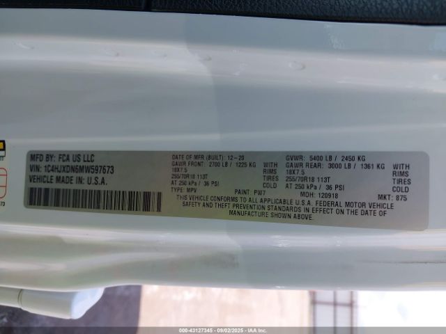 2021 JEEP WRANGLER UNLIMITED 1C4HJXDN6MW597673 Photo 8