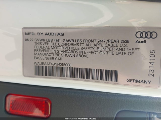 2022 AUDI A4 WAUEAAF49NN015008 Photo 8