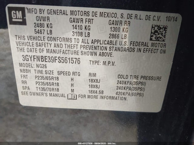 2015 CADILLAC SRX 3GYFNBE39FS561576 Photo 8