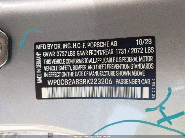 2024 PORSCHE 718 BOXSTER WP0CB2A83RK223206 Photo 8