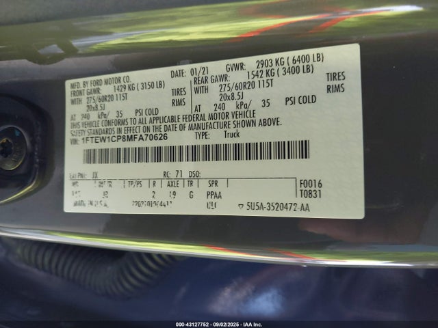 Ford 4v 2021 1FTEW1CP8MFA70626 Image 9