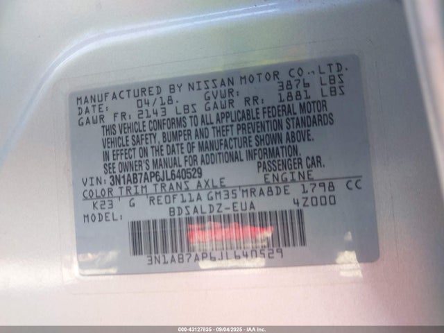 3N1AB7AP6JL640529 Nissan Sentra