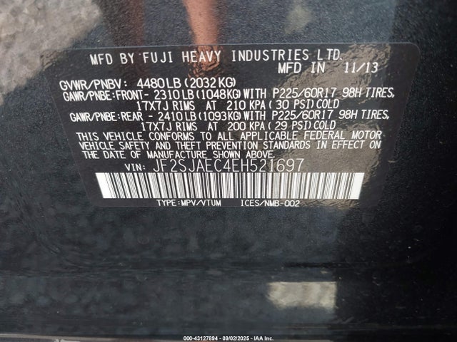 Subaru 2.5na u5 2014 JF2SJAEC4EH521697 Image 9