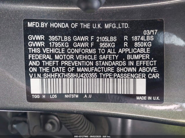 SHHFK7H58HU420355 Honda l15ba