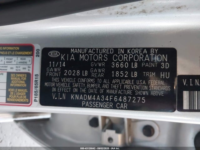 KIA dohc gamma 2015 KNADM4A34F6487275 Image 9