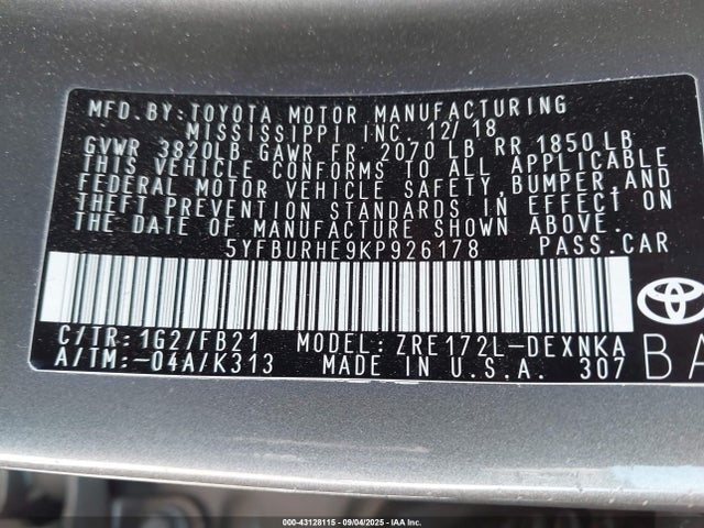 Toyota 2zr-fe 2019 5YFBURHE9KP926178 Image 9