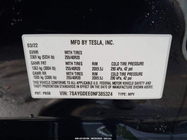 2022 TESLA MODEL Y 7SAYGDEE0NF385324 Photo 8